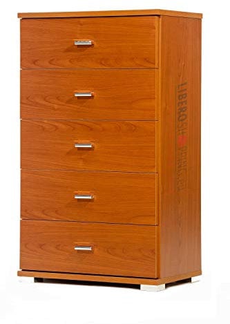 Liberoshopping Mobile Kommode aus Holz mit 5 SCHUBLADEN für Schlafzimmer Wohnzimmer (Weißeiche) (Kirschbaum)