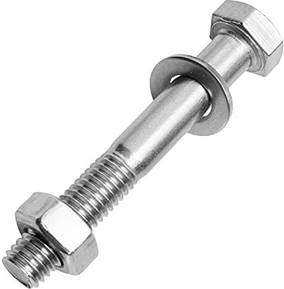 Sechskantschrauben mit Schaft M6x80 mm inkl. Sechskantmuttern & Unterlegscheiben M6 aus Edelstahl A2 (5 Stück) | Maschinenschrauben - Edelstahlmuttern - Beilagscheiben von MESAROS®