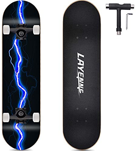 Skateboard Blitz, 31 x 8 Zoll,8-lagiges Ahornbrett, An beiden Enden symmetrisch geneigt,Geeignet für Jungen, Mädchen, Jugendliche, Straße, Erwachsene, Anfänger-Blue