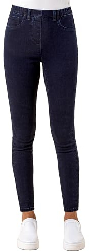 Roman Originals Jeggings for Women UK Jean Ladies Stretchy Trousers Denim Leggings High Waist Rise Pull On Skinny Straight Leg Cotton Pants Smart Casual - Premium Indigo (29 inch) - Size 18