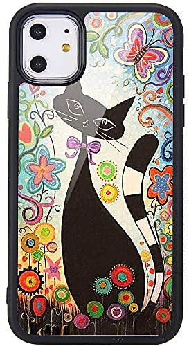 MAYCARI Cute Colorful Cat Phone Case for iPhone 11, Hard Back Case with Soft TPU Bumper for Girls Children Women Protective Phone Case for iPhone 11