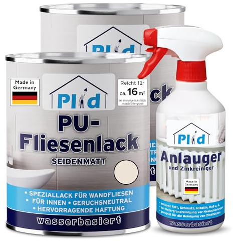 Plid Fliesenfarbe Cremeweiß Glänzend 1,5 l – mit Anlauger