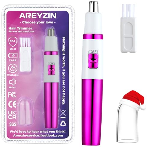 Ear and Nose Hair Trimmer for Women Nose Hair Clipper Professional Painless Noses Trimmer Ladies Eyebrow and Facial Hair Trimmer Battery-Operated, Waterproof Dual Edge Blades for Easy Cleansing