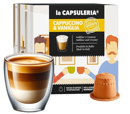 CAPPUCCINO Vanille (80 Capsules) compatible avec Nespresso, Lot de 8 x 10 Capsules (80 portions tot) - la Capsuleria