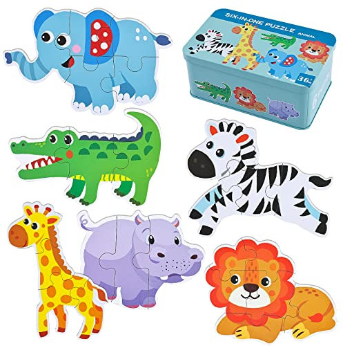 BBLIKE Kinderpuzzle 6 Bilds Puzzles Puzzle Kinder Puzzle ab 3 Geeignet für Jungen und Mädchen kinderpuzzle ab 3 4 5 Jahren (Tiere)