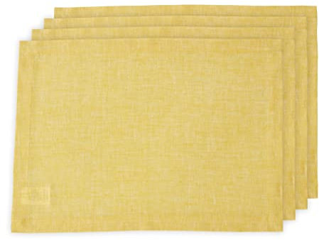 Solino Home Leinen Platzsets 14x19 Zoll,100% Reines Leinen Chambray Zitronengelb Platzsets 4er Set,Maschinenwaschbare Stoff Tischsets für Frühling, Ostern,Athena, Handarbeit aus europäischem Flachs