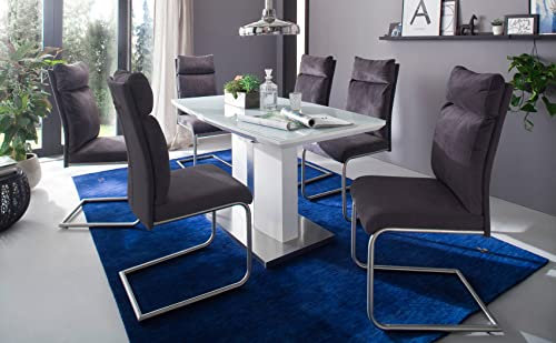 expendio Essgruppe Norman weiß Hochglanz Glas 140(180) x76x80 cm + Stuhl Picora Chenille-Optik anthrazit Ausziehtisch Esszimmer, Anzahl Stühle:mit 4 Stühlen