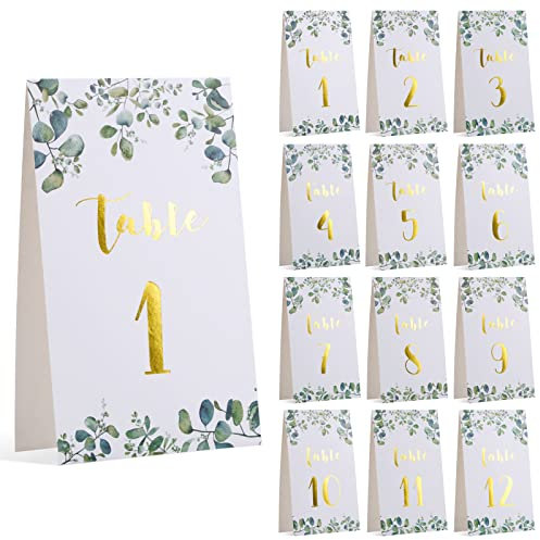 COLOFALLA 12 Pz Cartellini Segnaposto Matrimonio Numeri da Tavolo Segnatavolo Foglie Numeri Dorati 1-12 Decorazioni Nozze Banchetti Festa Compleanno Comunione Battesimo Ristoranti Bar (A)