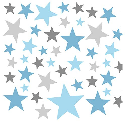 Little Deco 60 Sterne Set Wandsticker Wandtattoo Kinderzimmer Junge Mädchen Deko Aufkleber Spielzimmer Schlafzimmer Kleinkind Baby blau grau Pastell DL891-Z1