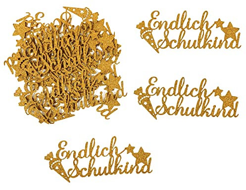 Oblique Unique® Endlich Schulkind Konfetti Groß Glitzernd für Schuleinführung Einschulung Schulanfang Jungs und Mädchen Streudeko Tischdeko (Gold)