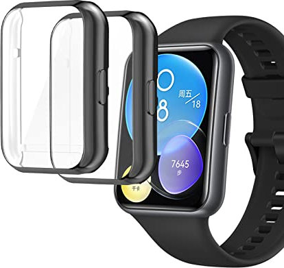 sciuU Cover Protettiva per HUAWEI WATCH FIT 2 Smartwatch 1,74”, [2 Pezzi] Custodia con Protezione di Schermo in TPU Flessibile, Morbida Copertura Cornice Resistente per Huawei Fit2 ​- Nero + Nero