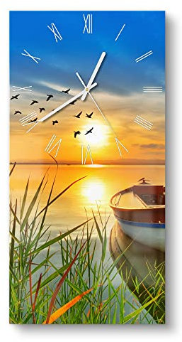 DEQORI Glasuhr | horizontal 30x60 cm | Motiv Boot am Steg auf Madeira | große XXL Design Uhr aus Glas | leise Wanduhr für Wohnzimmer & Küche | Moderne Hingucker Uhr für die Wand