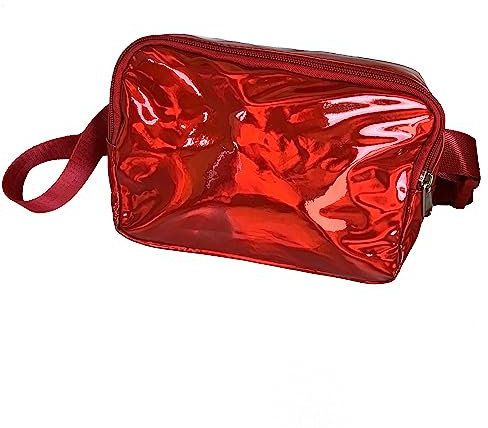 Kleine Gürteltasche mit verstellbarem Riemen, Unisex, Mini-Gürteltasche, Crossbody-Bauchtasche für Karneval, Reisen, Workout, Laufen, Wandern, Holografisches Rot, Einheitsgröße, Hüfttasche mit