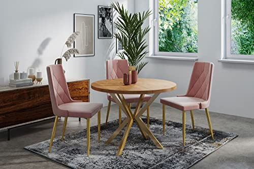 WFL GROUP Runder Ausziehbarer Esstisch mit Goldenen X-Gestell Beinen - ⌀ 100-180 cm - Loft Industriell Design - für 4-6 Personen - Braun