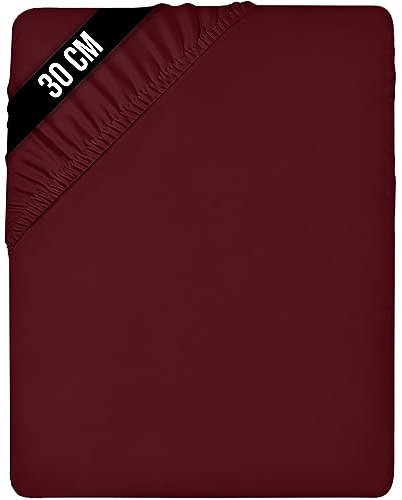 Utopia Bedding - Spannbettlaken 160x200cm Bis 30 cm - Burgunderrot - Oeko-Tex Zertifiziertes - Gebürstete Mikrofaser Spannbetttuch