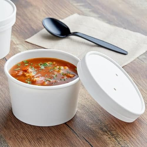 HOT BARGAINS 25 X 8oz / 230ml White Kraft Disposable Soup Cups Containers with Lids of Paper Soup Bowls Takeaway Tubs for Ice Cream, Dessert and Deli Containers (8oz, 25, Count)