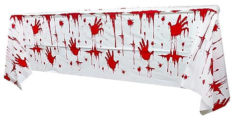 Haloppe Halloween Tischdecke Halloween Blut Handabdrücke Tischdecke Abendessen Dekoration Blickfang Kreativ Rechteckig Weiß M