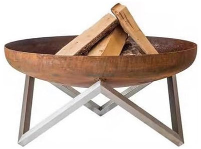 HJDSUDU Rustic Cast Iron Outdoor Raised Fire Pit Bowl, Wood-Burning Outdoor Campfire Heating Stove with Stand Lightweight Design - Unique Rust Patina Fire Pit Set,100CM/39.3IN
