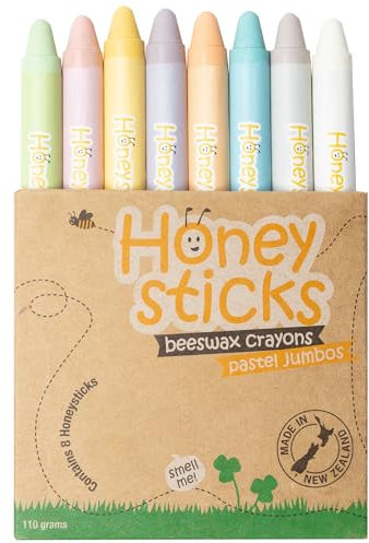 Honeysticks Jumbo Wachsmalstifte (8er-Pack) - Ungiftige, Umwelschonend Malstifte aus Purem Bienenwachs, Wachsstifte Kinder, Malstifte Ab 3 Jahre, Wachsmalstifte, Groß, Leicht zu Greifen, Pastellfarben
