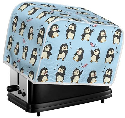 Kuiaobaty Kawaii Penguins Toaster Covers 4 Slice Dust Protection, Cartoon Penguin Fish Toaster Bags, Blue Protective Cover for Bread Machine