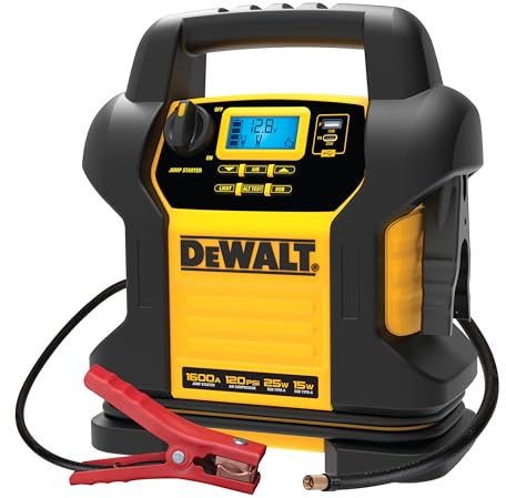 DEWALT DXAEJ14-Type3 1600 Amp Portable Digital Jump Starter by Pico with 120 PSI Compressor, AC Charging Bucket, 15W USB-A and 25W USB-C Power for Electronic Devices