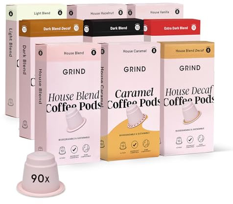 Grind Variety Pod Collection – Pack of Biodegradable Capsules – Compatible With Nespresso® Original Machines – Home Compostable – Gift Set (90 count (Pack of 1), The Core Collection)
