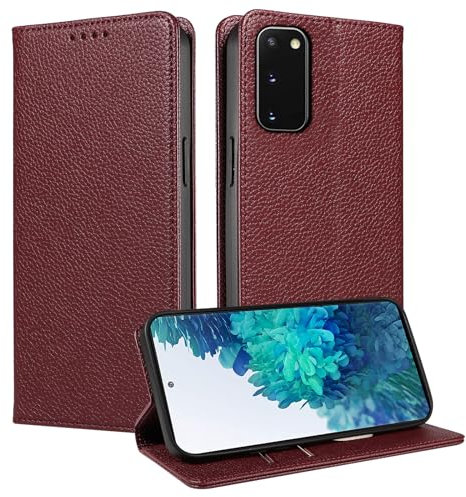 FERLAN Hülle für Samsung Galaxy S20 FE Schutzhülle [Litschi Leder][Kartenfach][Magnet][Standfunktion][RFID-Sperre],Handyhülle Ledertasche Kompatibel mit Samsung Galaxy S20 FE - Weinrot