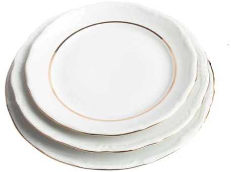 FranquiHOgar Vajilla de Porcelana Rhein 18 Platos con Filos de Oro - para 6 Personas-Elegancia Calidad CRC
