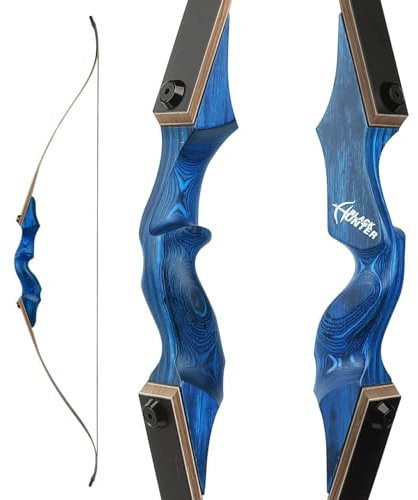 60 Schwarzer Jäger Original Recurve Bogen Set Amerikanischer Jagd-Langbogen Bogenschießen Holzbogen 20-60lbs Rechts/Linkshänder für Bogenschießen Jagd Schießen Praxis (Linke Hand blau, 60Ibs)