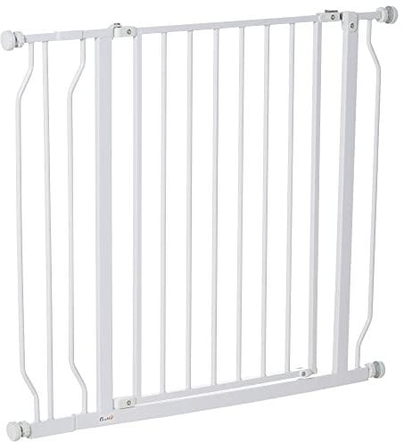 PawHut Dog Gate Wide Stair Gate w/ Door Pressure Fit Pets Barrier for Doorway, Hallway, 76H x 75-95W cm - White