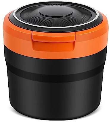 dieyyuca Tragbarer Aschenbecher mit LED-Licht, Auto-Becherhalter, Aschenbecher für Auto, rauchfreier Aschenbecher, Autozubehör, Schwarz + Orange