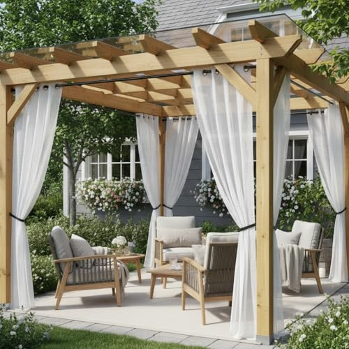 Halb-Voile, weiß, durchscheinende Outdoor-Vorhänge für Terrasse, 2 Stück, 274 x 244 cm | Lichtfilterung, breite Trennwände für den Außenbereich, wetterfest, Sichtschutz für Hinterhof, Veranda, Pavillon