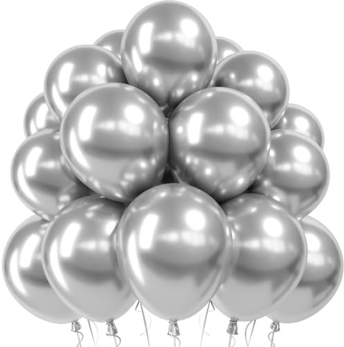 Jobkoo Silver Balloons 12 Inch, 50Pcs Metallic Silver Balloons Chrome Silver Metallic Balloon Silver Shiny Silver Latex Balloons for Birthday Graduation Anniversary New Year Wedding Party Decorations