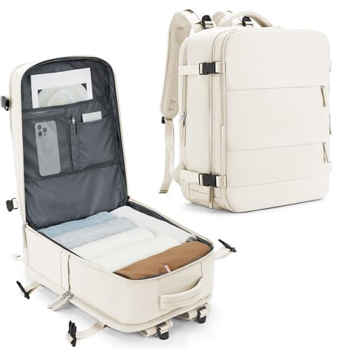 SZLX Sac à Dos Voyage Cabine Ryanair,Bagage Cabine 45x36x20 Easyjet Sac de Voyage Bagage à Main Avion Femme Sac à Dos Ordinateur Portable Imperméable pour Travail de Randonnée Homme Beige