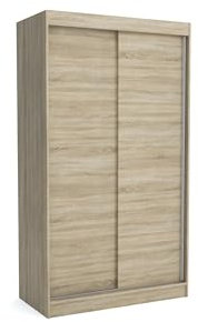 Brent - Kleiderschrank Schiebetüren Emily, 120cm Breit, Schlafzimmerschrank mit 1 Kleiderstange und Einlegeböden für Kleidung, Kleiderschrank Sonoma Eiche