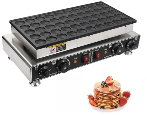 PJDDP Mini Pancakes Maker 50PCS Commercial Nonstick Poffertjes Baker, 1700W Electric Dorayaki Waffle Maker Muffin Making Machine for Home Kitchen Restaurant Bakery Snack Bar