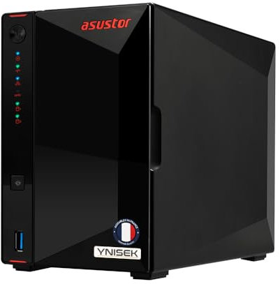 Ynisek AS5202T 36TB - Server di storage NAS a 2 alloggiamenti da 36TB (2X 18TB) - 2 dischi rigidi N300 da 18TB integrati - Storage in rete Raid - Montato e configurato in Francia