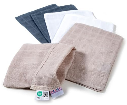 MAKIAN - Gant de Toilette Bebe (Lot de 6 Pièces) - Debarbouillette Bebe 15x20 cm, Coton Mousseline 100% Certifié OekoTex Standard 100 - Graphit, Greige, Blanc
