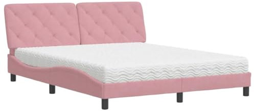 vidaXL Bett, Polsterbett mit Matratze, Bettgestell Bettrahmen mit Lattenrost, Schlafzimmerbett Doppelbett, Rosa 160x200cm Samt
