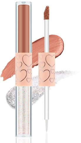 Apooliy 2 in 1 Lidschatten-Stift,Matte Glitter Lidschatten Stift,Flüssiger Lidschatten-Stift mit zwei Enden,Langlebig,Blau,Textmarker-Stift