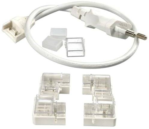 Jandei – Kit de Conexión para Tira LED COB 220V. Incluye Enchufe, Conectores “L” y Capuchones Finales