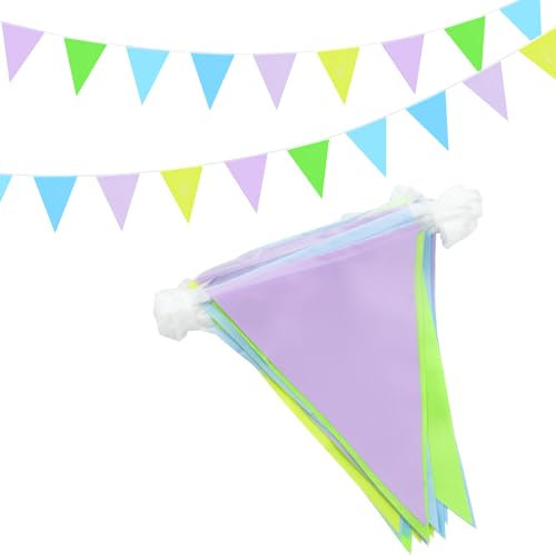 20M/66ft Green Purple and Blue Bunting Banner, 52pcs Fabric Triangle Banners for Indoor Outdoor Birthday Baby Shower Wedding Garden Home Party Decorations