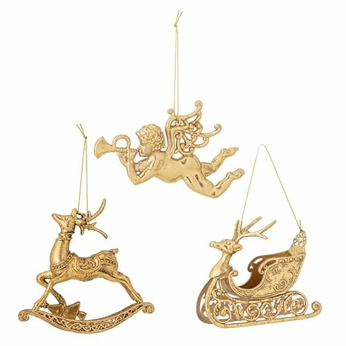 Bloomingville Anisa Ornament, Kunststoff, Gold, L13xH8xW2/L10xH9,5xW3/L10,5xH9,5xW5 cm, Set of 3