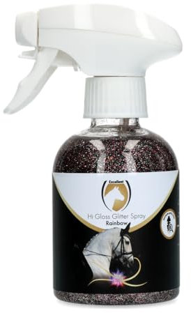 Holland Animal Care Excellent Hi Gloss Glitzerspray - Mähnenspray für Pferde - Schönes Glitzern auf Fell, Mähne und Schweif - Für Pferde geeignet - 250 ml - Regenbogefarbe