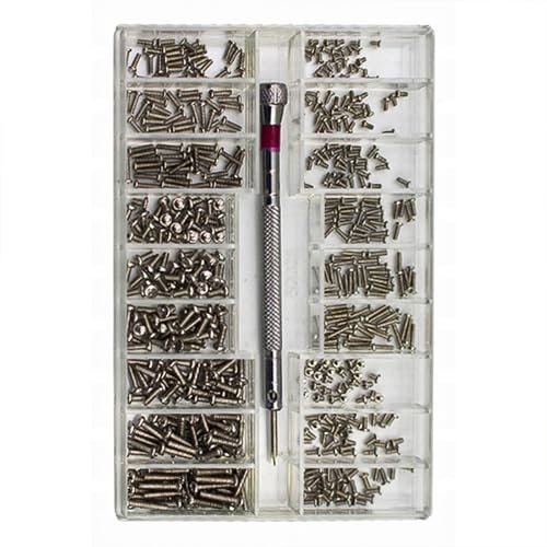ORTAVA 500 Stück Mini Schrauben Kit, Kohlenstoffstahl Winzige Reparaturschrauben Sortiment Set mit Schraubendreher 18 Größen, Kleine Schrauben für Brillen Laptop Uhren(Silber)