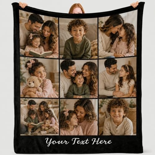 iDIY Personalised Blanket - Custom Blanket with 9 Photos & Text - Personalised Gifts, Valentines Gifts for Him/Her - Customised Blanket for Loved Ones