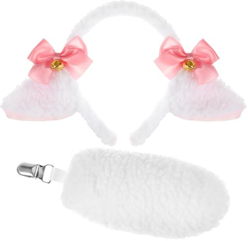 XEPST Tier Schaf Kostüm Set - Ohren und Schwanz mit Lamm Stirnband für Tierkostüm Cosplay Geburtstagsparty Zubehör Halloween Partyzubehör