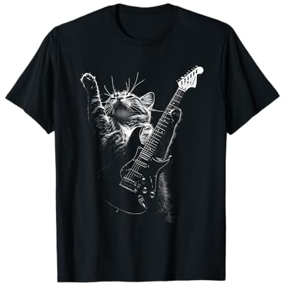 Rock Katze mit Gitarre Musik Katzen Liebhaber T-Shirt