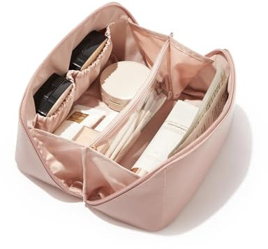 Lidxfeo Schminktasche Groß Kapazitä, Tragbare Kosmetiktasche Damen, Makeup Bag Aesthetic, Cosmetic Organizer Kulturtasche mit Reißverschluss, Geeignet als Geschenk für Mädchen und Mütter (Rosa)