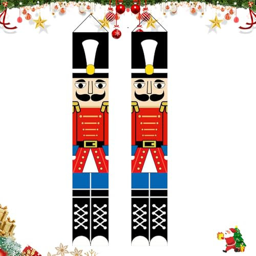 Lo Striscione Dello Schiaccianoci, Schiaccianoci Decorazioni per Striscioni di Natale Modello Soldato Schiaccianoci Decorazioni Natalizie per Natale Bandiera da Appendere per la Porta 4 Pezzi